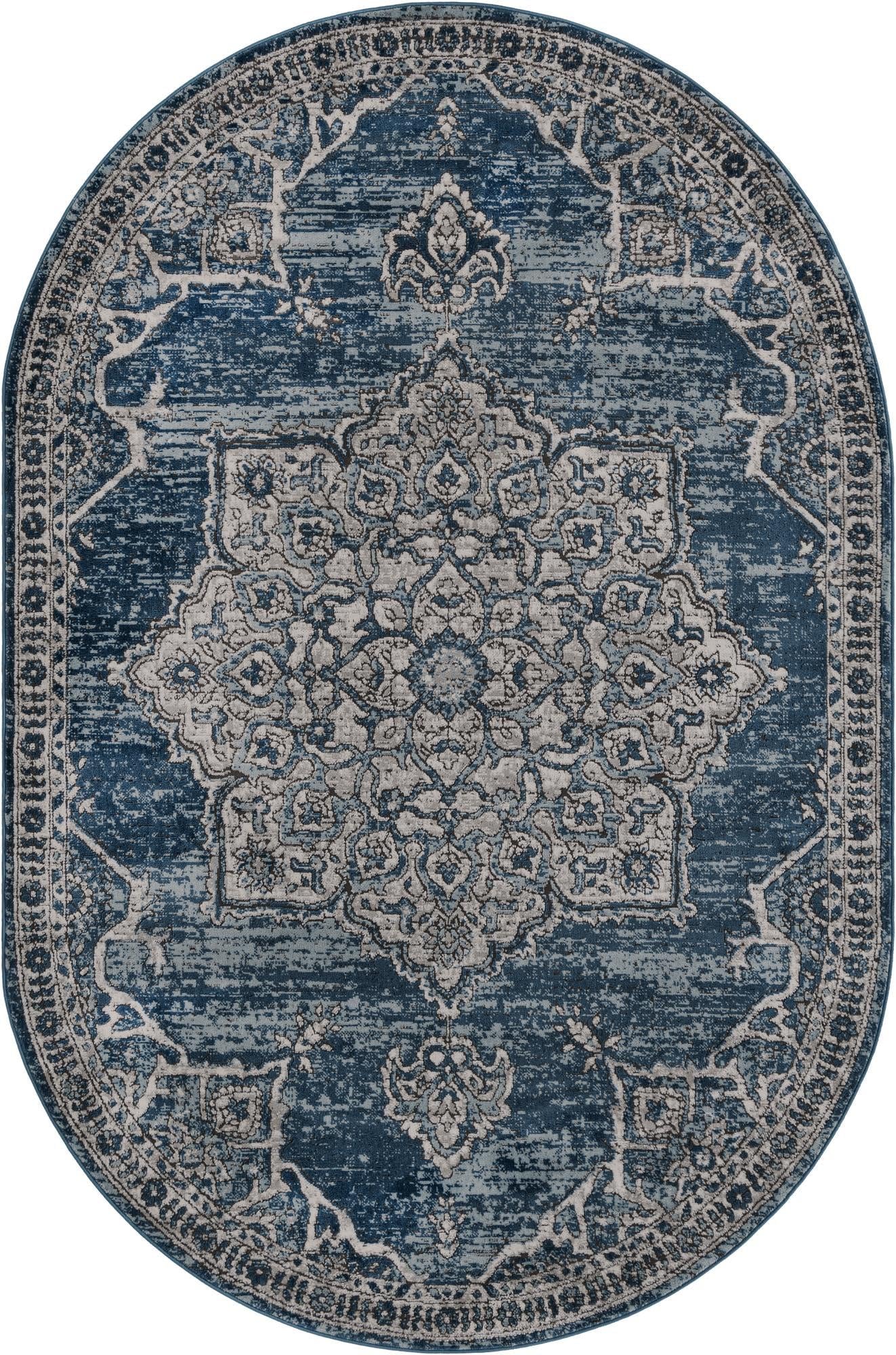 Unique Loom Nyla Collection Area Rug - Smile (6' 1" x 9' Oval Blue/Light Blue)
