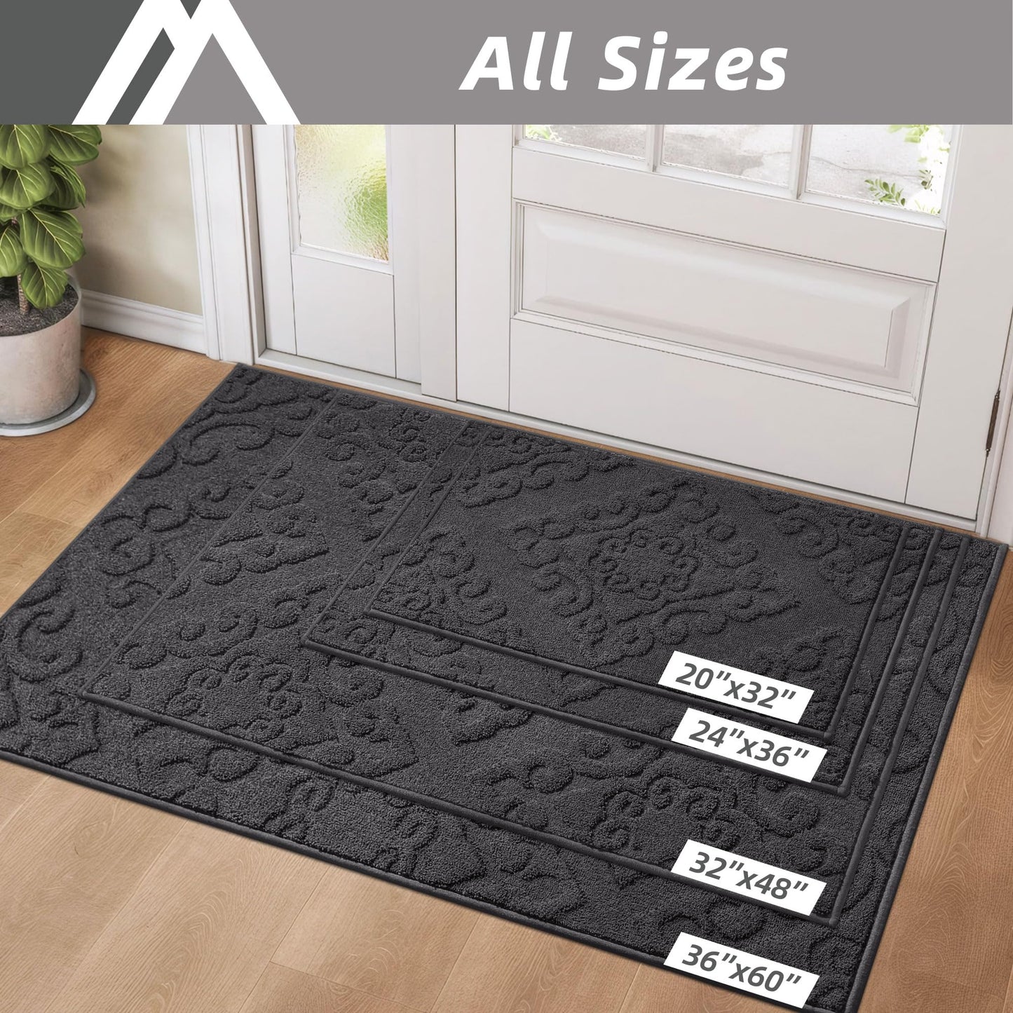 COSY HOMEER Dirt Trapper Door Mat, Absorbent Entry Rugs, 20"x32", Dark Grey