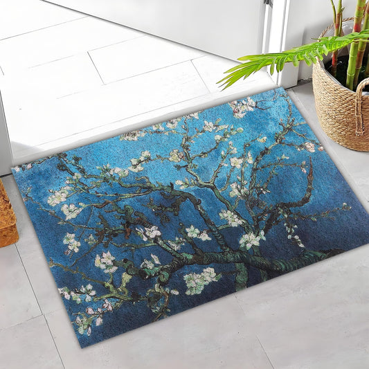 Darkyazi Colorful Door Mat 23.6" x 35.4" Waterproof and Stain-Resistant Front Door Mat, Low-Profile Floor Mats, PVC Non-Slip Doormat for Outdoor/Indoor Entrance/Kitchen(Plum Blossom)