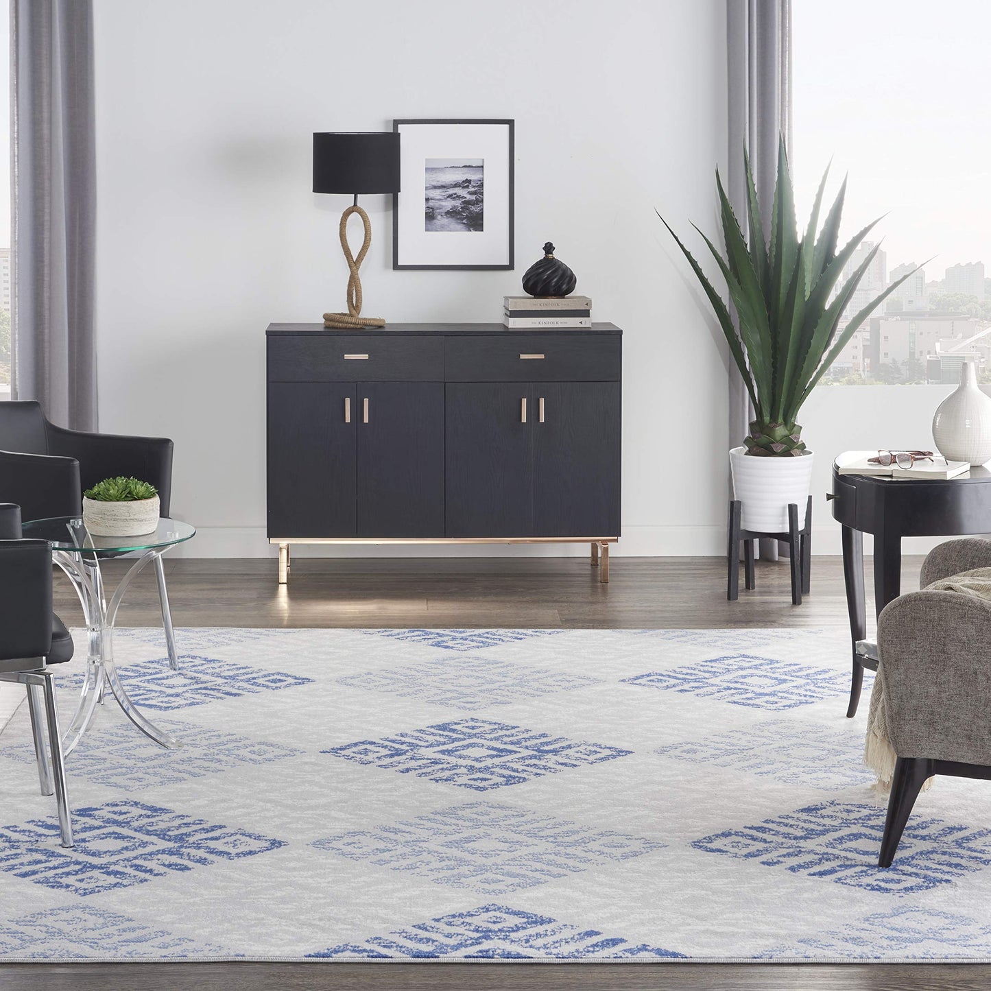 Nourison Home Whimsicle Tribal Grey Blue 7' x 10' Area Rug, Easy Cleaning, Non Shedding, Bed Room, Living Room, Dining Room, Kitchen (7x10)