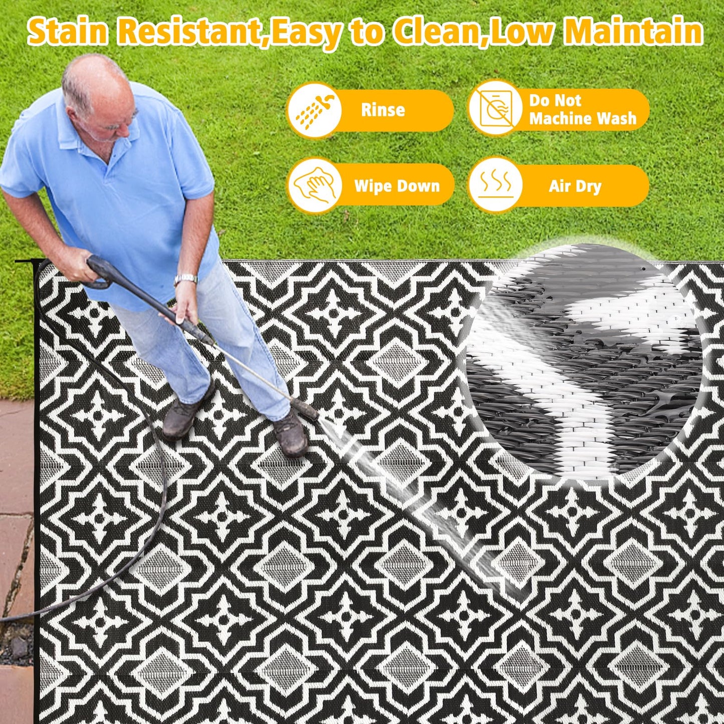 Alfolo Outdoor Rugs for Patio Rv Mats Waterproof Outdoor Rug 9x18 Large Camping Rug Reversible Tightly Woven Plastic Straw Rug Rugs, Clean Easily Mat for RV, Deck, Camping,Pool, Rv Essentials