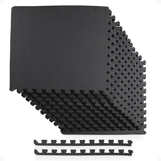 BalanceFrom Puzzle Exercise Mat 1/2" Thick, EVA Interlocking Foam Floor Tiles for Home Gym, Mat for Home Workout Equipment, Floor Padding for Kids, Black, 24 in x 24 in x 1/2 in, 48 Sq Ft - 12 Tiles