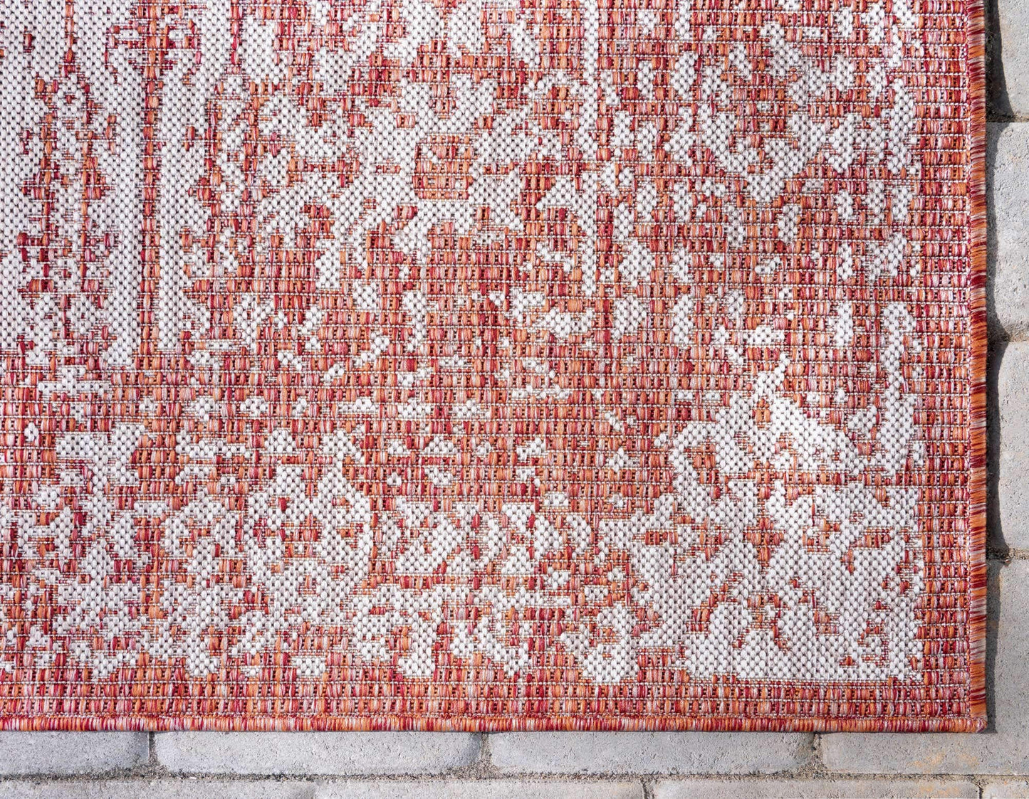 Unique Loom Outdoor Traditional Collection Area Rug - Timeworn (2' x 6' 1" Runner, Rust Red/ Gray)