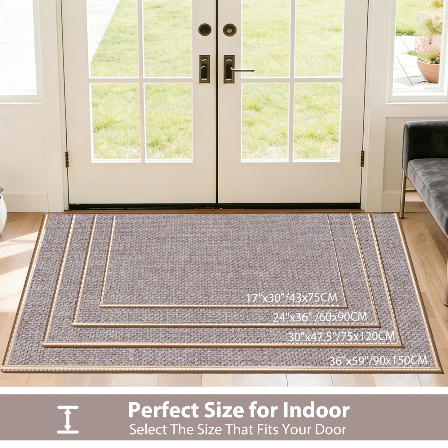Indoor Front Door Mat 17"x30", Non Slip Braided Low-Profile Welcome Entry Mat Door Mat Indoor Entrance, Rubber Backing Washable Dirt Resistant & Absorbent Inside Entryway Doormat, Khaki