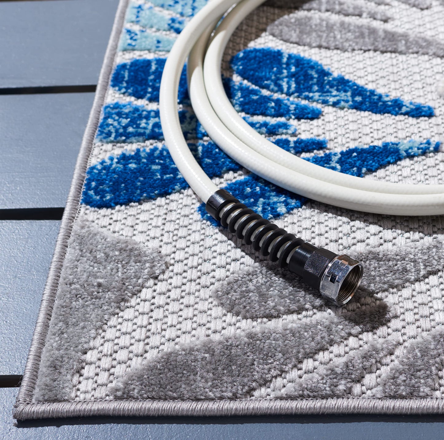 SAFAVIEH Washable Rug Outdoor Cabana Collection - 8' x 10', Grey & Blue, Non-Shedding & Easy to Clean, Ideal for Patio, Backyard, Mudroom (CBN800F)