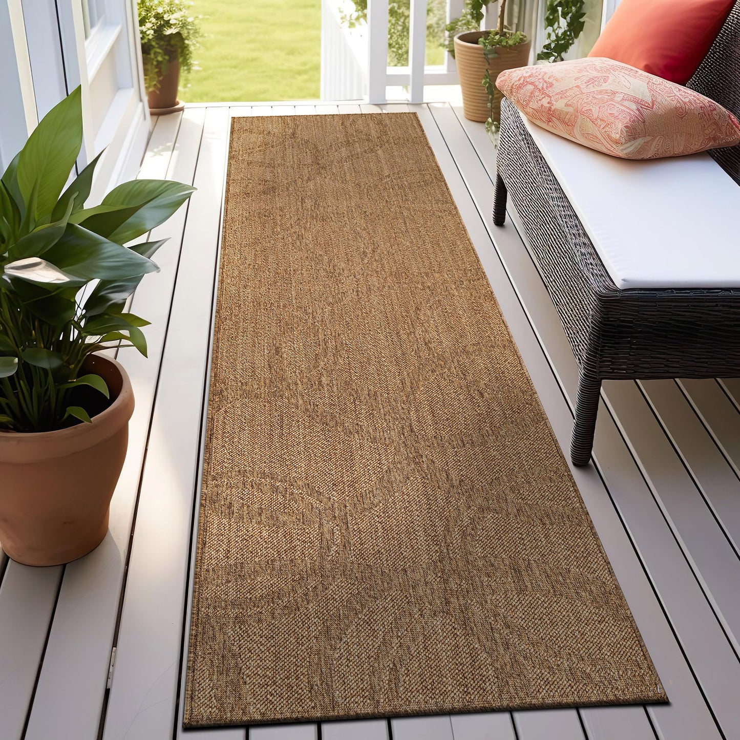 Rugshop Abstract Indoor Outdoor Flat Woven Runner Rug,Natural Jute-Style,Easy-Care Patio Rug for Backyard Porch Deck Balcony, 2'3" x 6' Natural/Jute