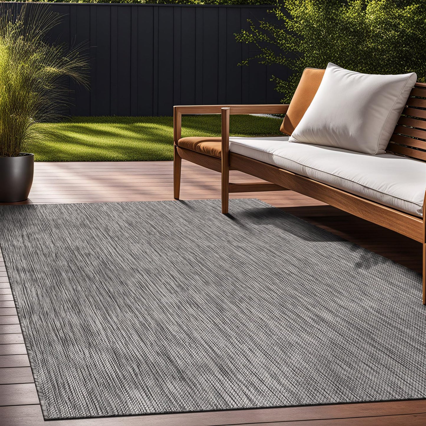 Beverly Rug Indoor Outdoor Rug 8x10, Washable Outside Carpet for Patio, Deck, Porch, Solid Modern Area Rug, Water Resistant, Silver Gray