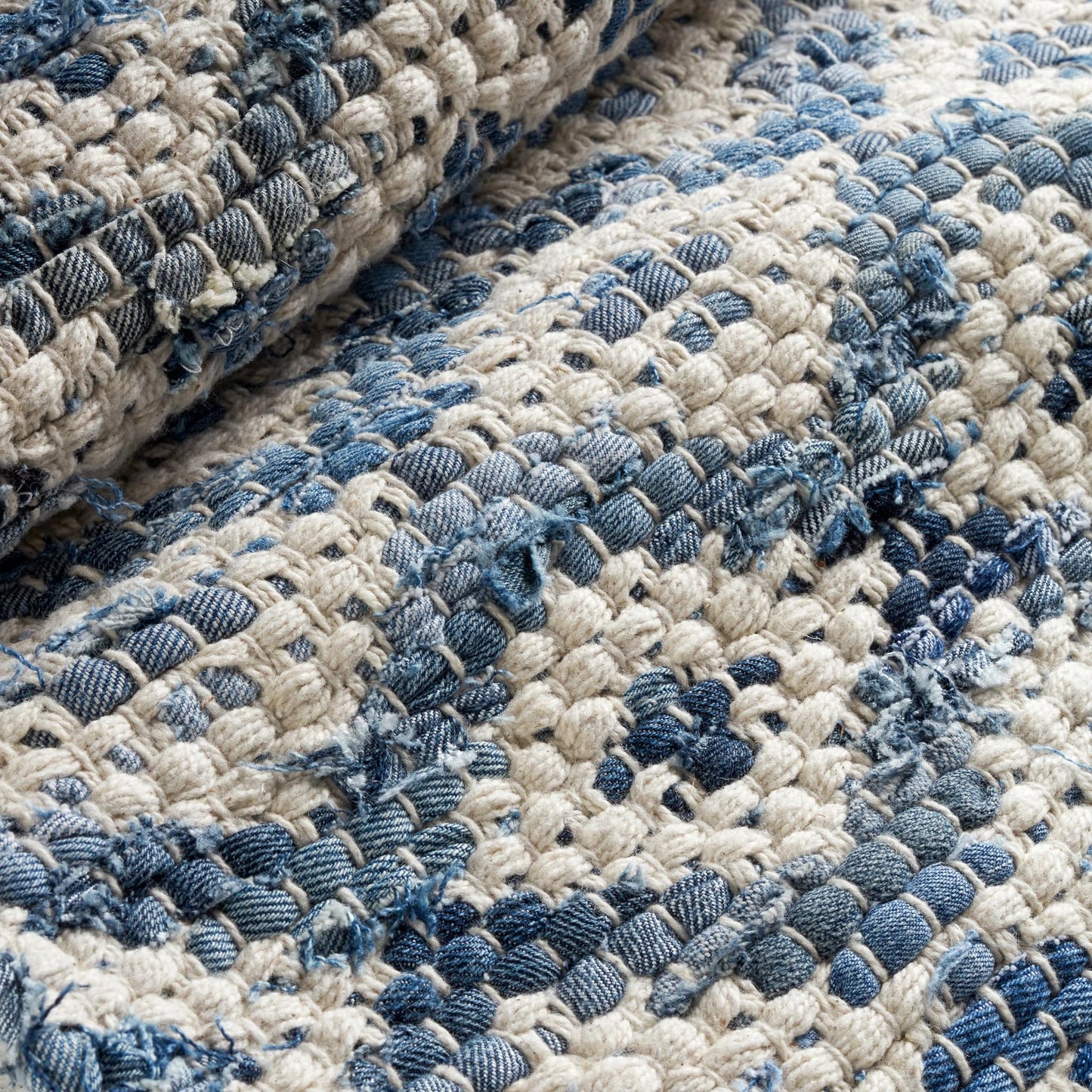Dash and Albert Denim Rag Diamond Ivory Handwoven Cotton Rug, 2 X 3 Feet, Blue Geometric Pattern - Premium Luxury Hotel Quality Soft Breathable Hypoallergenic Machine Washable Easy Care All Season
