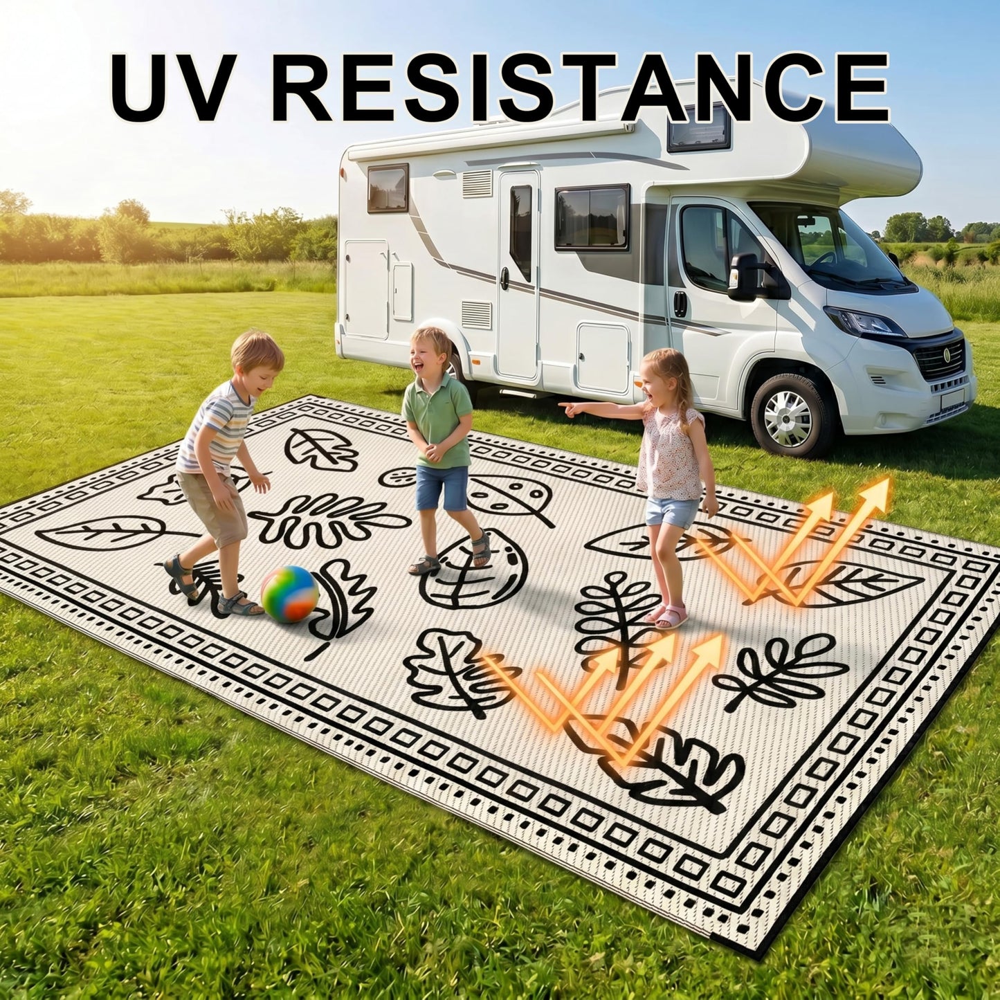 CircleRoad RV Outdoor Rug 9x12 Waterproof Patio Rug Mat with 4 Stakes UV Resistant Reverisble Plastic Straw Outdoor Rug with Carry Bag for RV Camping Picnic Beach Backyard