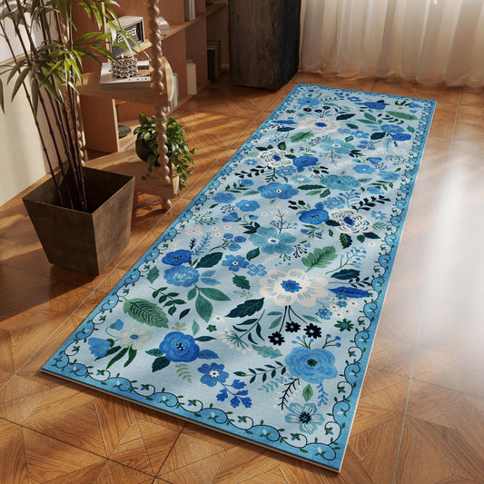 Rugcomf Runner Rug for Hallways Kitchen Rug Non Slip 2'6''x8' Washable Runner Rugs with Rubber Backing Soft Floral Carpet Runner for Hallways, Kitchen, Laundry, Bedroom, Bathroom(Blue)