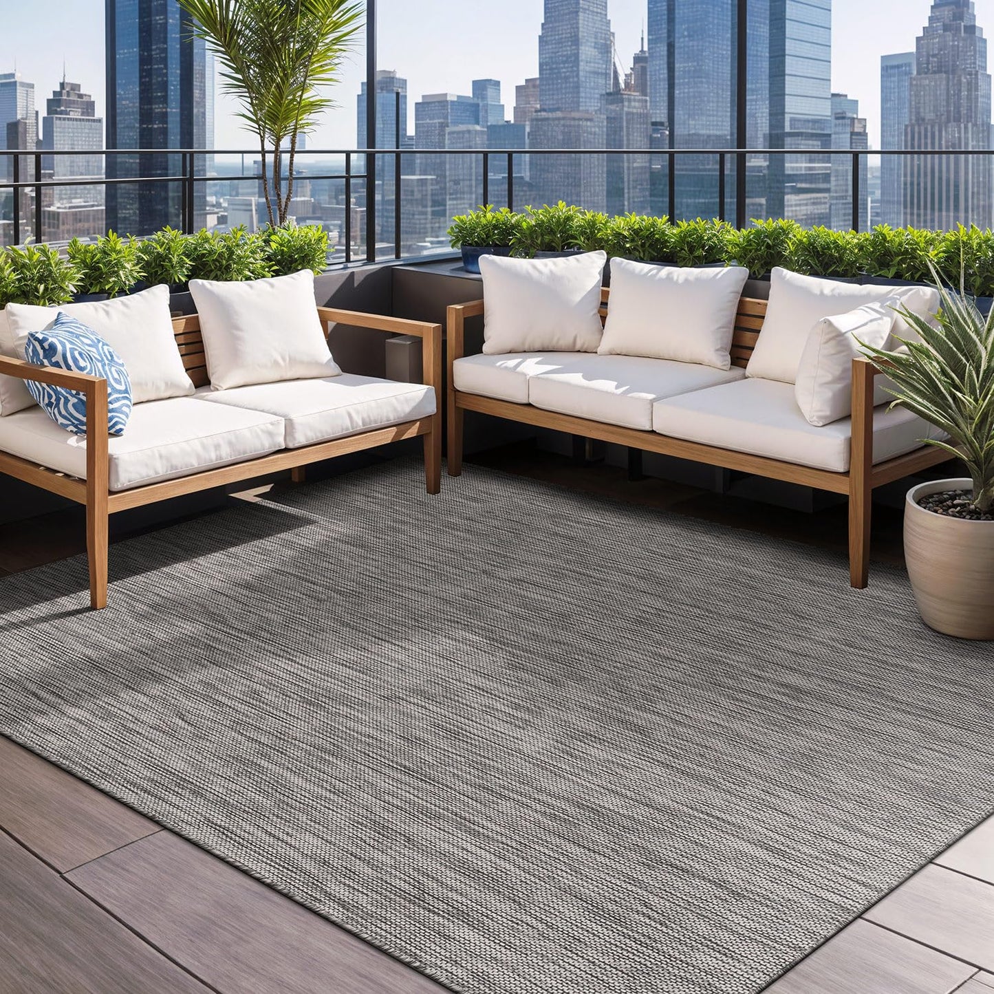 Beverly Rug Indoor Outdoor Rug 8x10, Washable Outside Carpet for Patio, Deck, Porch, Solid Modern Area Rug, Water Resistant, Silver Gray