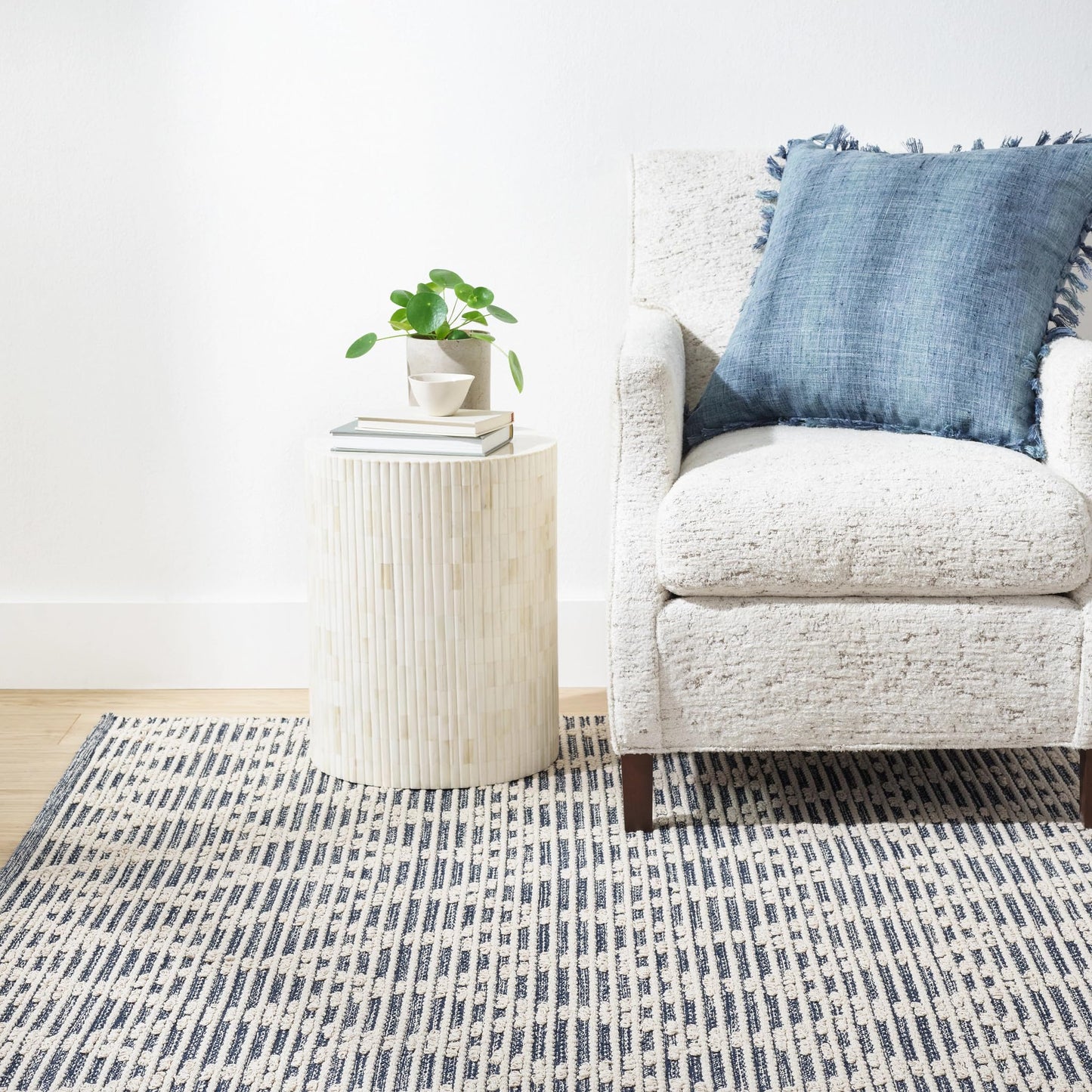 Home Conservatory Textured Diamond Blue/Ivory Handwoven Cotton 6 X 9 Feet, Blue/Ivory Geometric Pattern