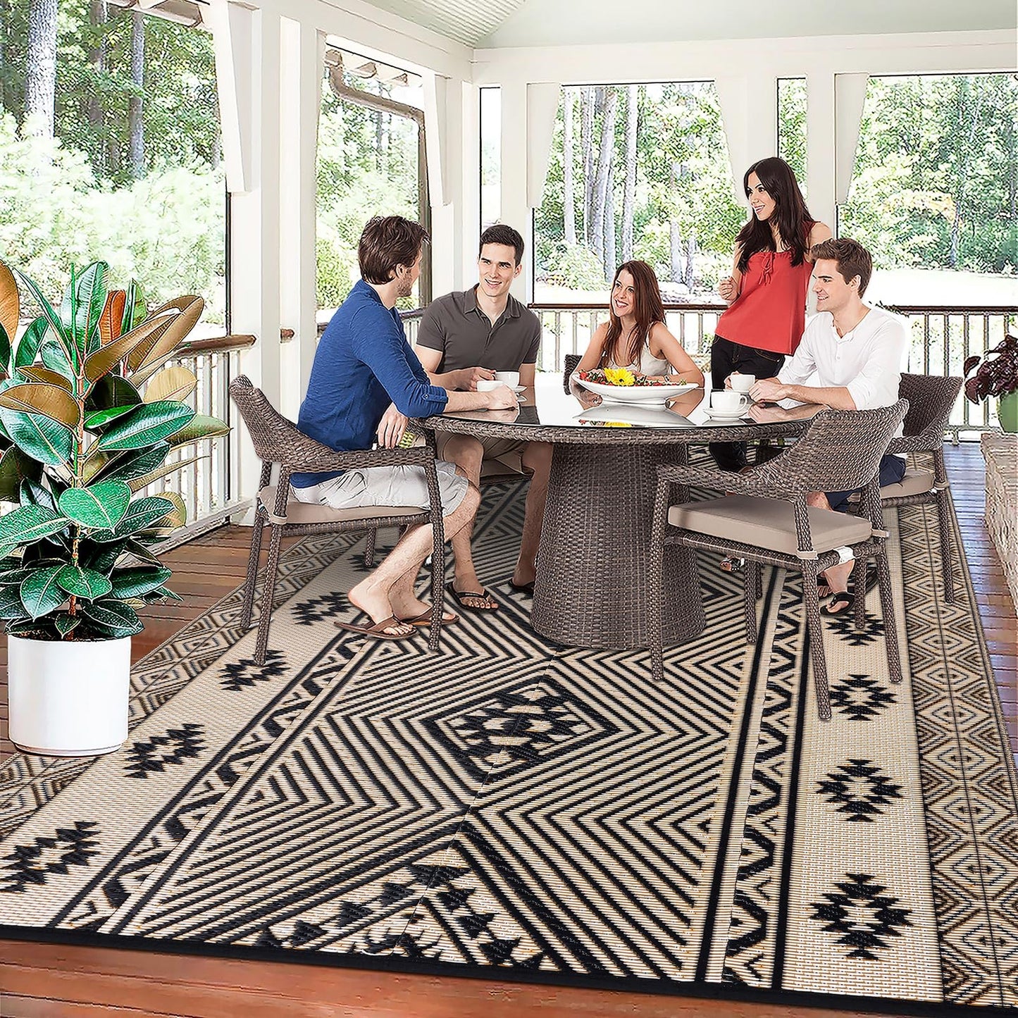 HiiARug Outdoor Rug for Patios Clearance 8'x10' Plastic Straw Rug Waterproof Reversible RV Mat Outdoor Area Rugs for RV, Backyard, Deck, Camping