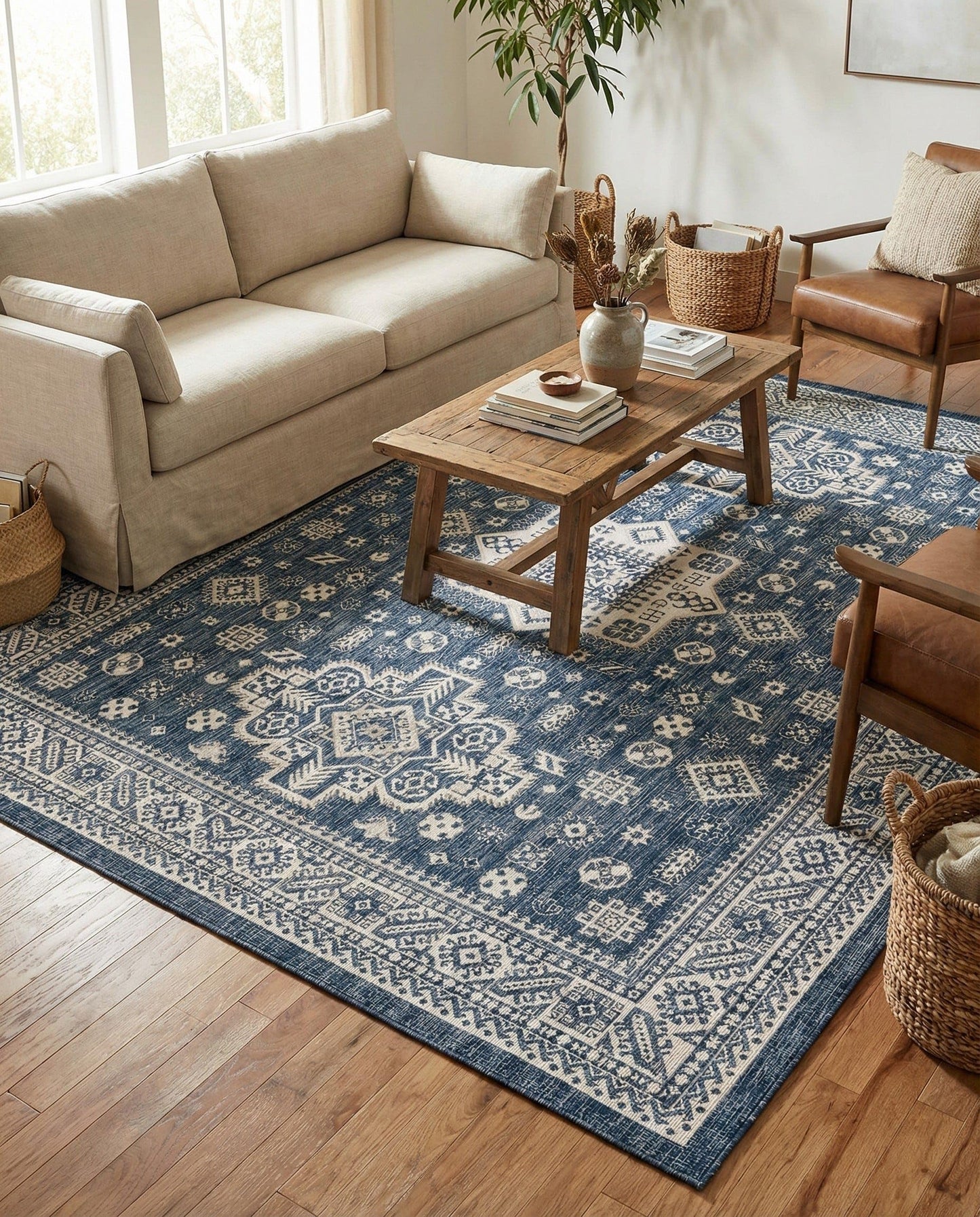 Rugs.com - Outdoor Aztec Rug – 9' x 12' Blue Indoor/Outdoor Rug – Washable Stain-Resistant Flatweave for Patios, Decks, and Porches