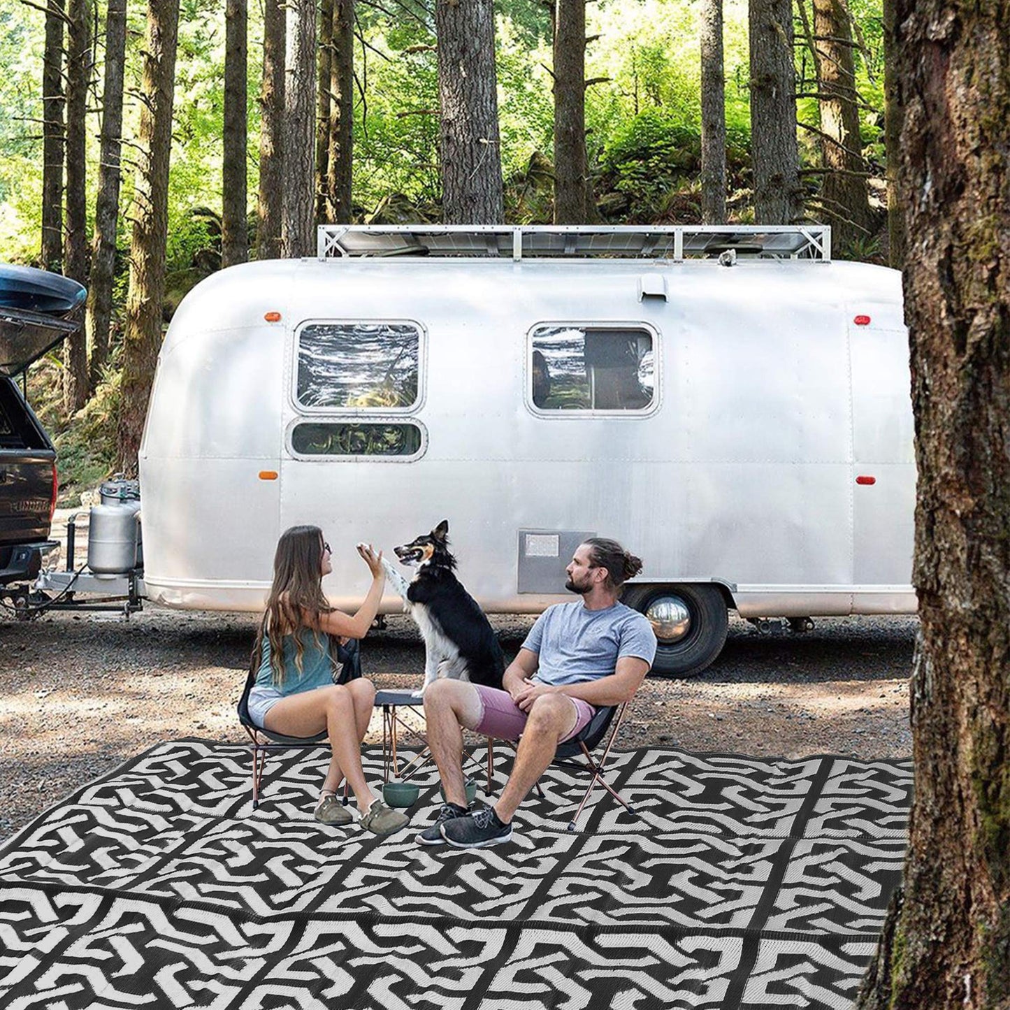 SAND MINE Reversible Mats, Plastic Straw Rug, Modern Area Rug, Large Floor Mat and Rug for Outdoors, RV, Patio, Backyard, Deck, Picnic, Beach, Trailer, Camping (9' x 12', Black & Grey)