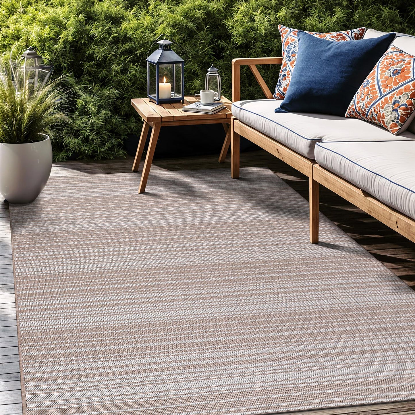 Luul Home Stripe Outdoor Rug 6x9 Washable Outside Carpet for Indoor Patio Porch Waterproof Easy Cleaning Non Shedding Area Rugs Beige 6 x 9