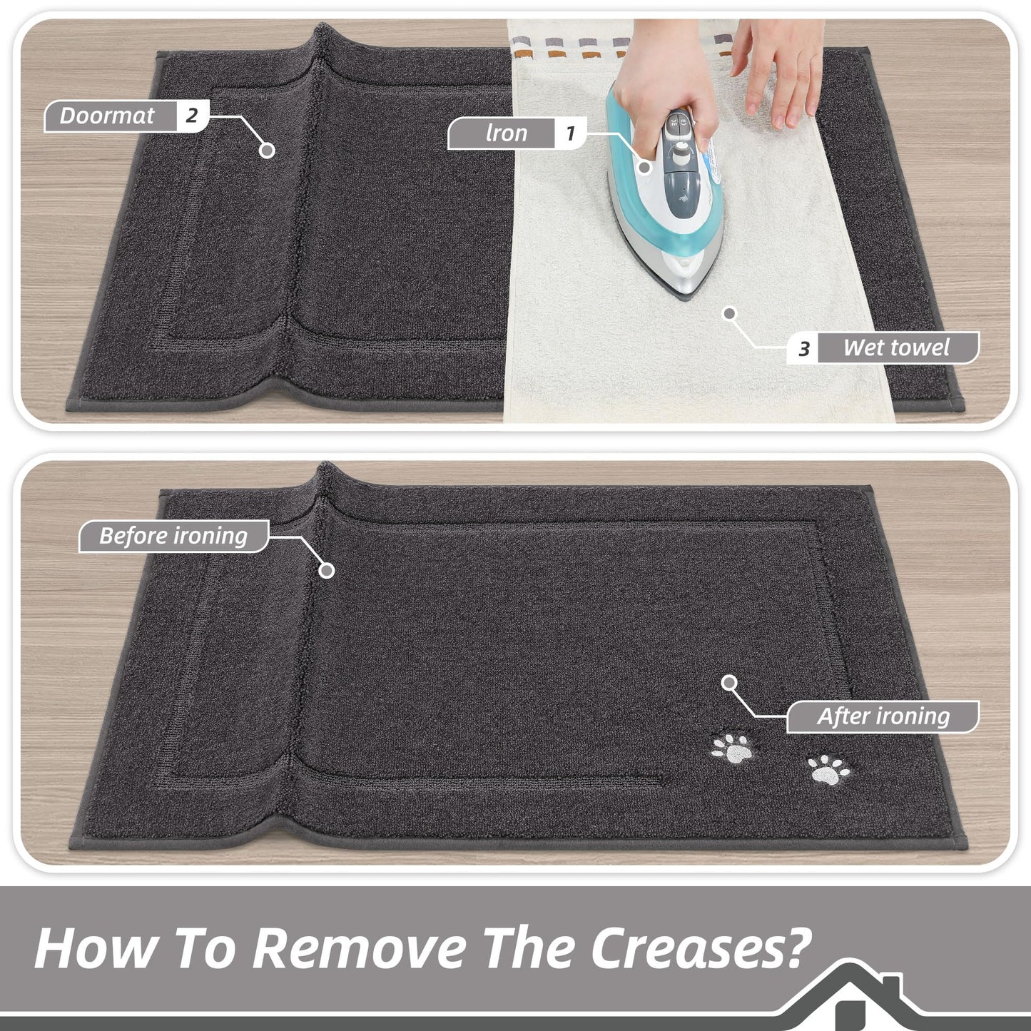 BEQHAUSE Dog Door Mat for Mud Paws Dirt Trapper Doormat Non-Slip Entryway Rugs Absorbent Welcome Mat Washable Indoor Floor Mat Low-Profile for Front Door, 20" x 32", Dark Grey