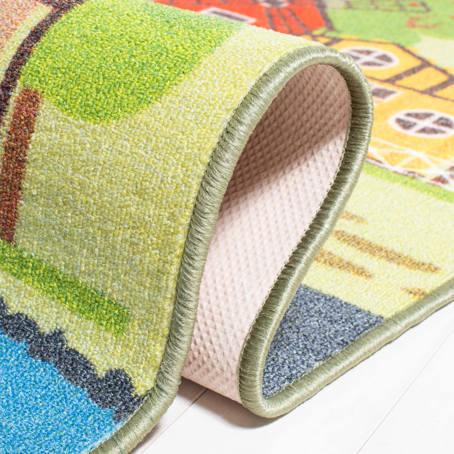 SAFAVIEH Washable Rug Kids Playhouse Collection - 5' Round, Light Green & Dark Grey, Slip Resistant & Easy to Clean, Ideal for Kids Room, Playroom, Nursery, Boys & Girls Room (KPH232Y)