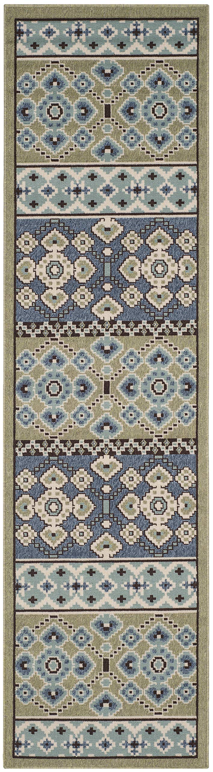 SAFAVIEH Washable Rug Outdoor Veranda Collection - 2'3" x 10' Runner, Green & Blue, Non-Shedding & Easy to Clean, Ideal for Patio, Backyard, Mudroom (VER093-0642)