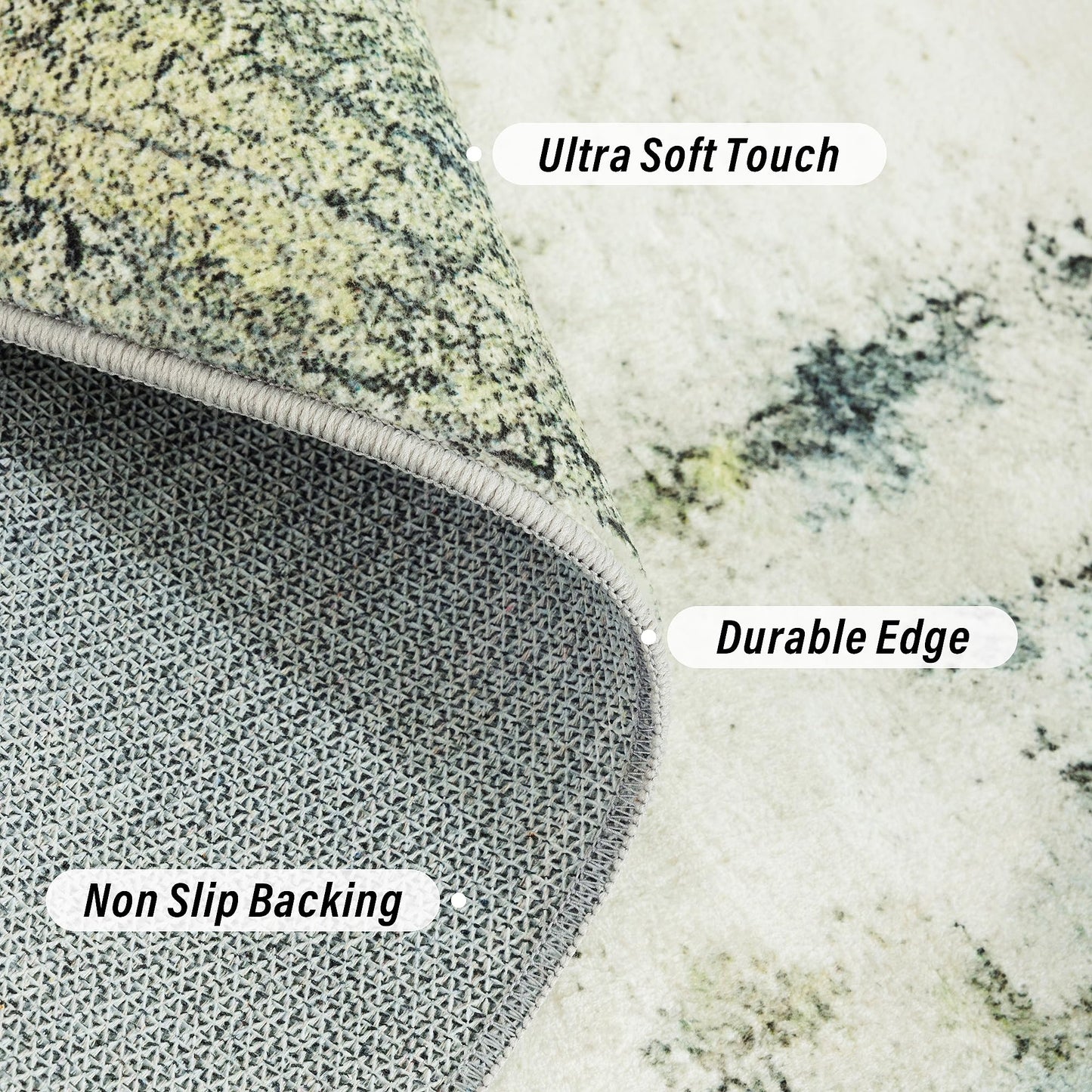 Carvapet 6x9 Large Sage Green Rugs for Living Room Bedroom Dorm, 9 x 6 Feet Washable Green Modern Abstract Low Pile Carpet with Rubber Backing, Foldable, Non Slip Thin Area Rug, Ultra Soft