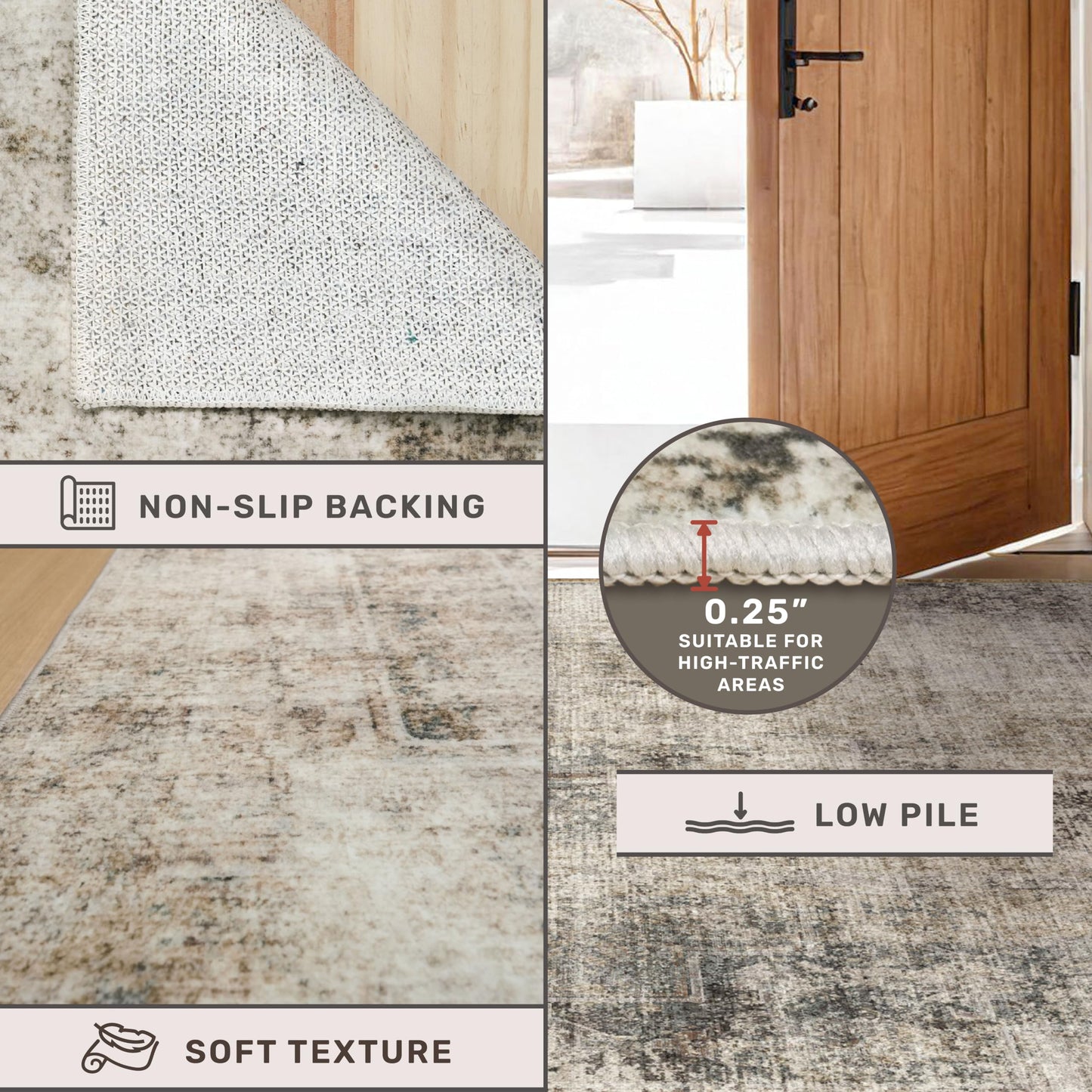 6x9 Brown Vintage Rug for Dining Room Under Kitchen Table, Modern Abstract Taupe Earthy Living Room Rug, Washable Non Slip Foldable High Traffic Area Carpet