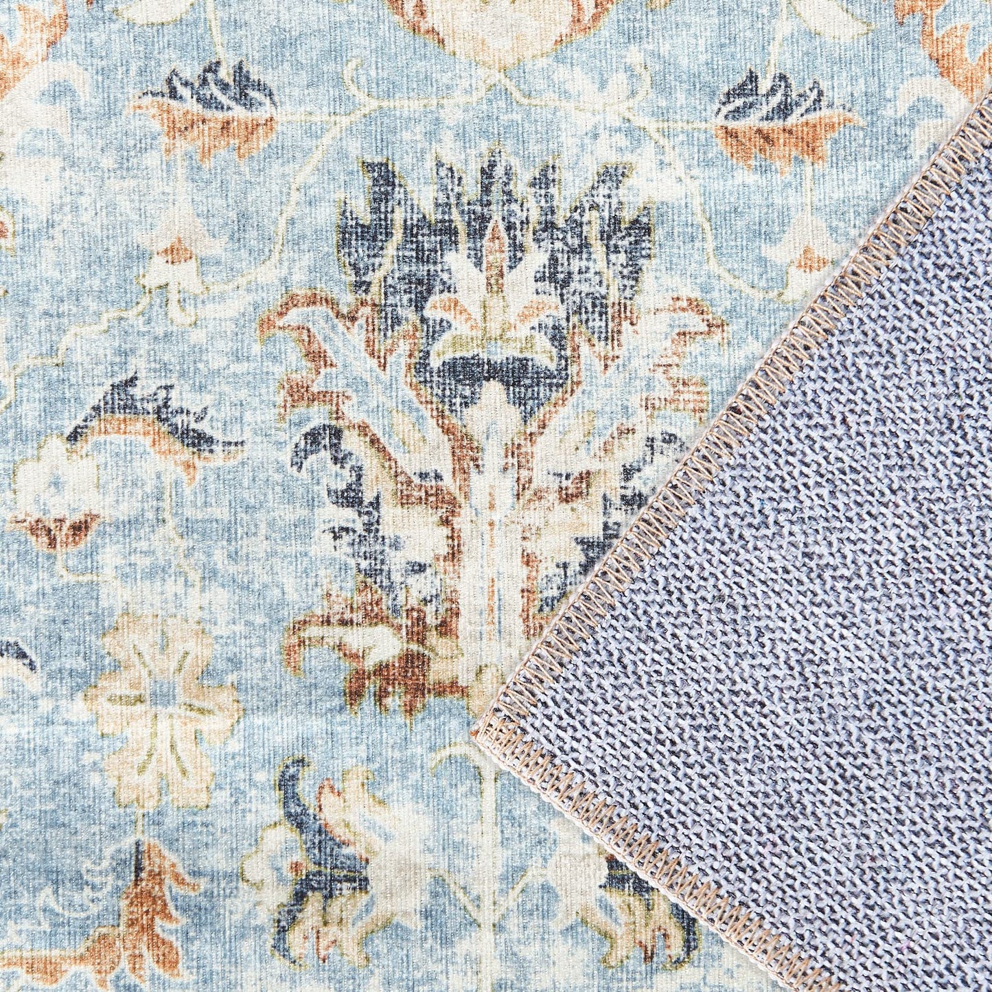 jinchan Runner Rug 2x5 - Hallway Rug Kitchen Washable Runner Vintage Floral Boho Lightweight Thin Non-Slip Retro Distressed Carpet for Entryway Bathroom Bedroom Laundry Room Light Blue
