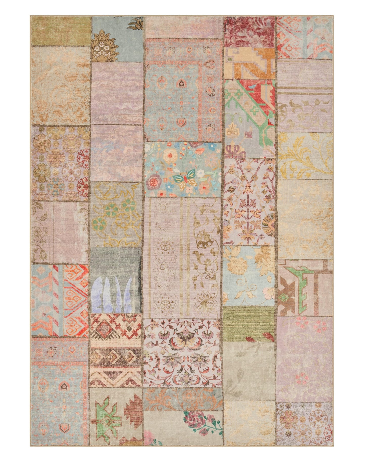 Weaverlane Patchwork Washable Rug Boho Farmhouse (Purple Multi, 5' x 7')
