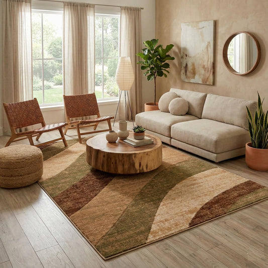 Well Woven Good Vibes Cecilia Multi Color Brown 5'3" x 7'3" Modern Area Rug for Living & Dining Room - Stain-Resistant, Hand-Carved, 3D Abstract Design