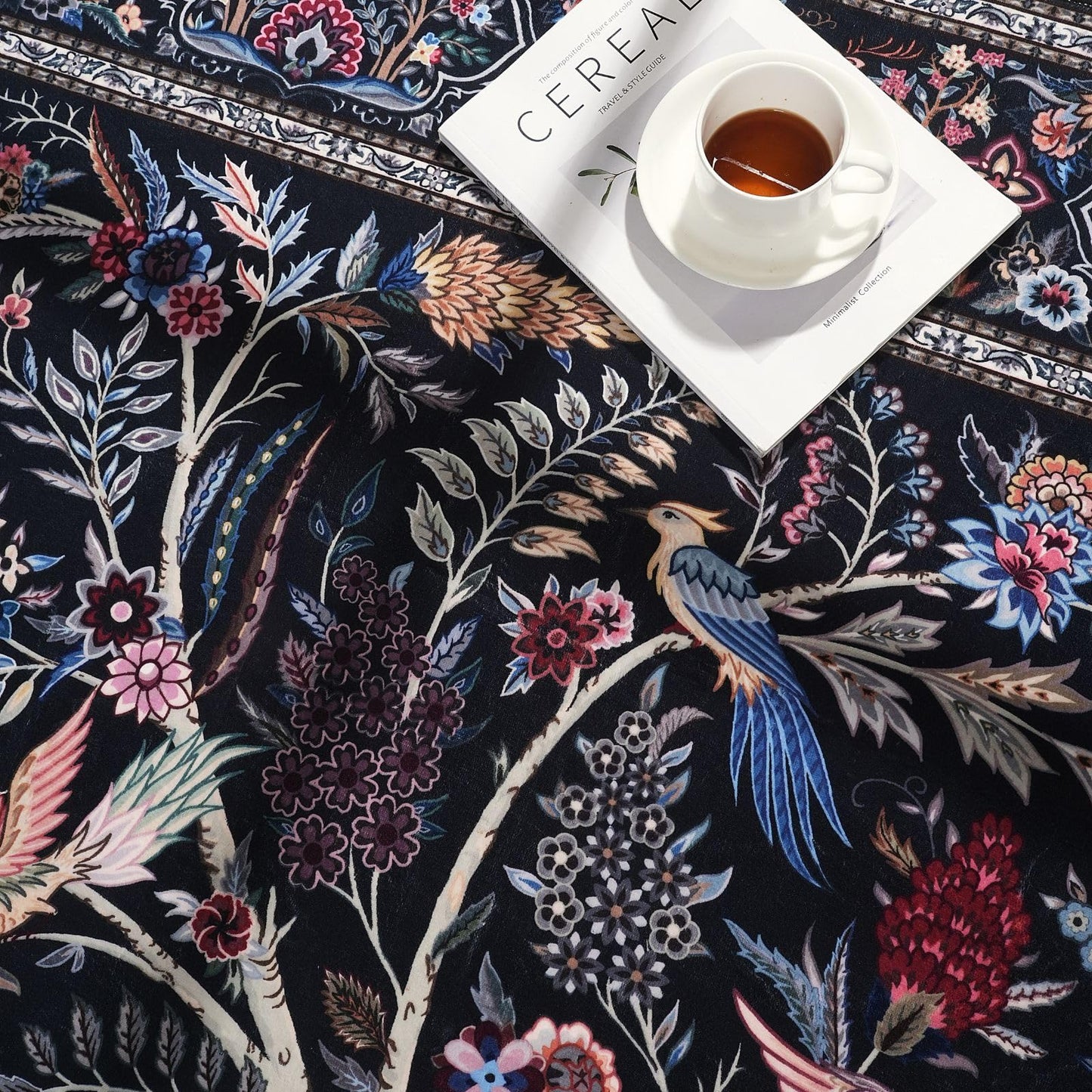 Rugcomf Runner Rug 2x6 Vibrant Tree of Life-Patterned Vintage Kitchen Rugs Non Slip Washable Soft Carpet Runner for Laundry Bedroom Bathroom, Black