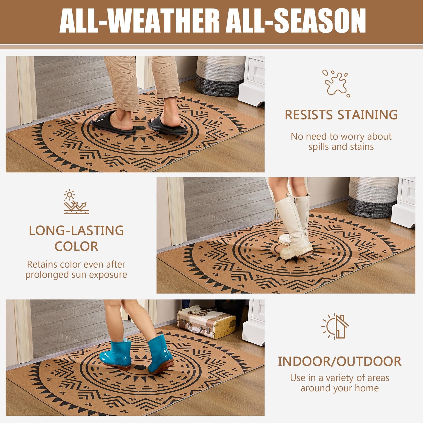 VECELO Front Door Mat Indoor Welcome Mat Outdoor, Absorbent Muddy Kitchen Rugs for Home Entrance Floor, Durable Entryway Rug, Non-Slip Rubber Backing Doormat, Easy Clean, Low Profile, 47"x32"