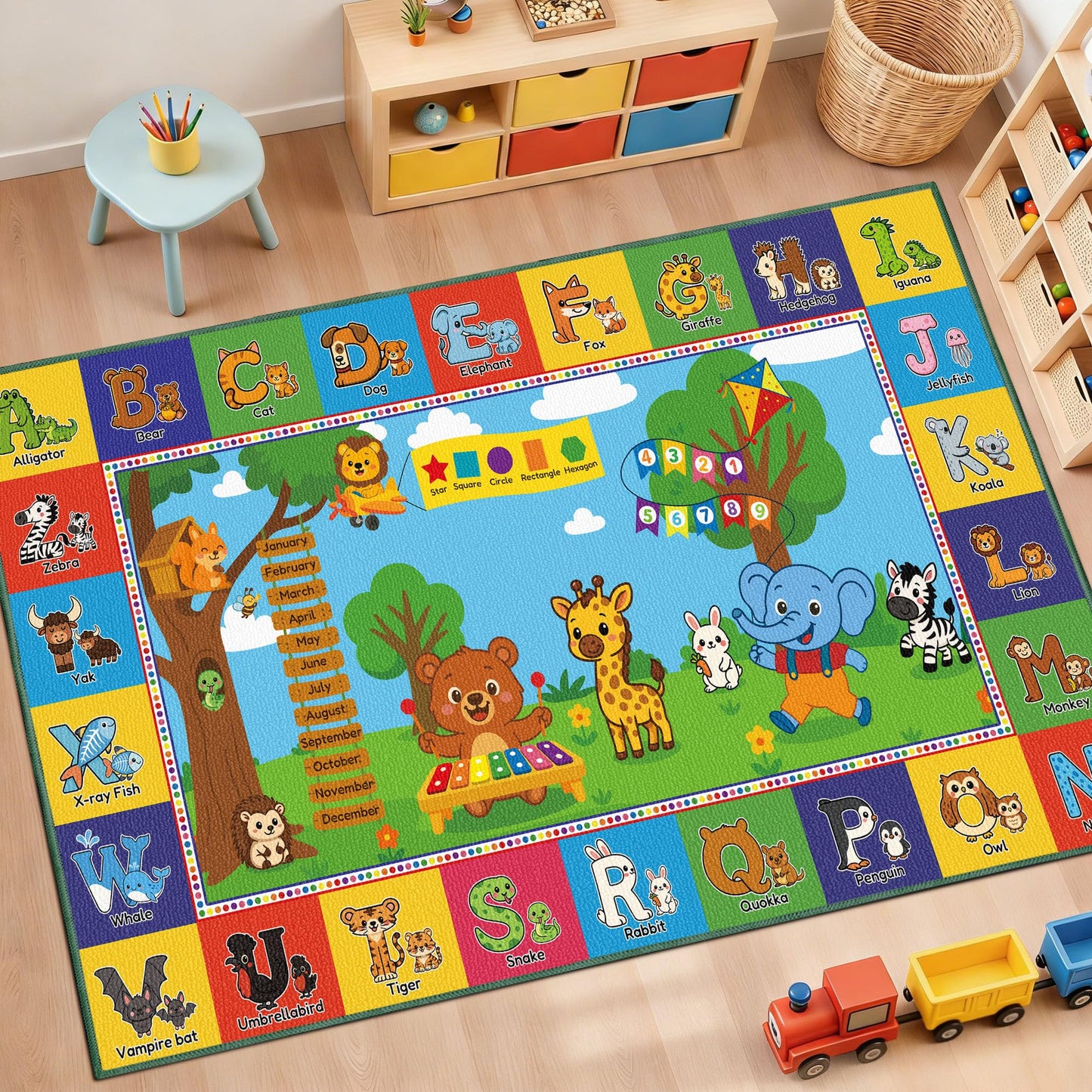 Upgrade Ultra Non Slip ABC Rugs for Kids Playroom, 4x7 Washable Alphabet Floor Play Mat for Toddlers Baby, Educational Learning Baby Carpet with Animals for Nursery, Classroom & Bedroom, 48"x80"