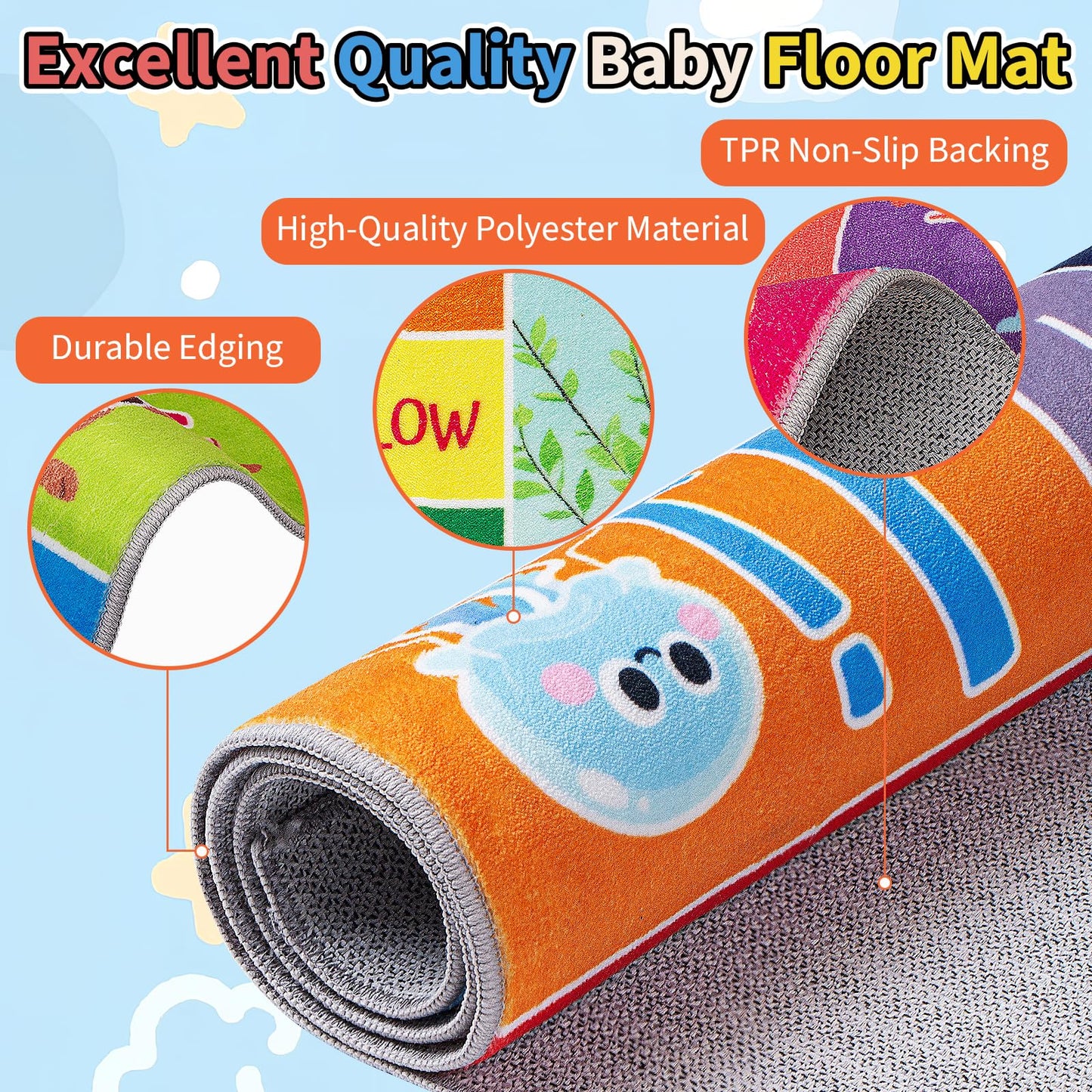 UKISS ABC Kids Rug,Toddler Educational Play Rug for Learning Alphabet, Numbers, Colors, Seasons and Animal Words,55"x55"Washable Classroom Area Rugs,Non-Slip Kids Play Mat Carpet for Playroom