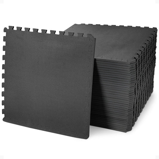BalanceFrom Puzzle Exercise Mat 1/2" Thick, EVA Interlocking Foam Floor Tiles for Home Gym, Mat for Home Workout Equipment, Floor Padding for Kids, Black, 24 in x 24 in x 1/2 in, 144 Sq Ft - 36 Tiles