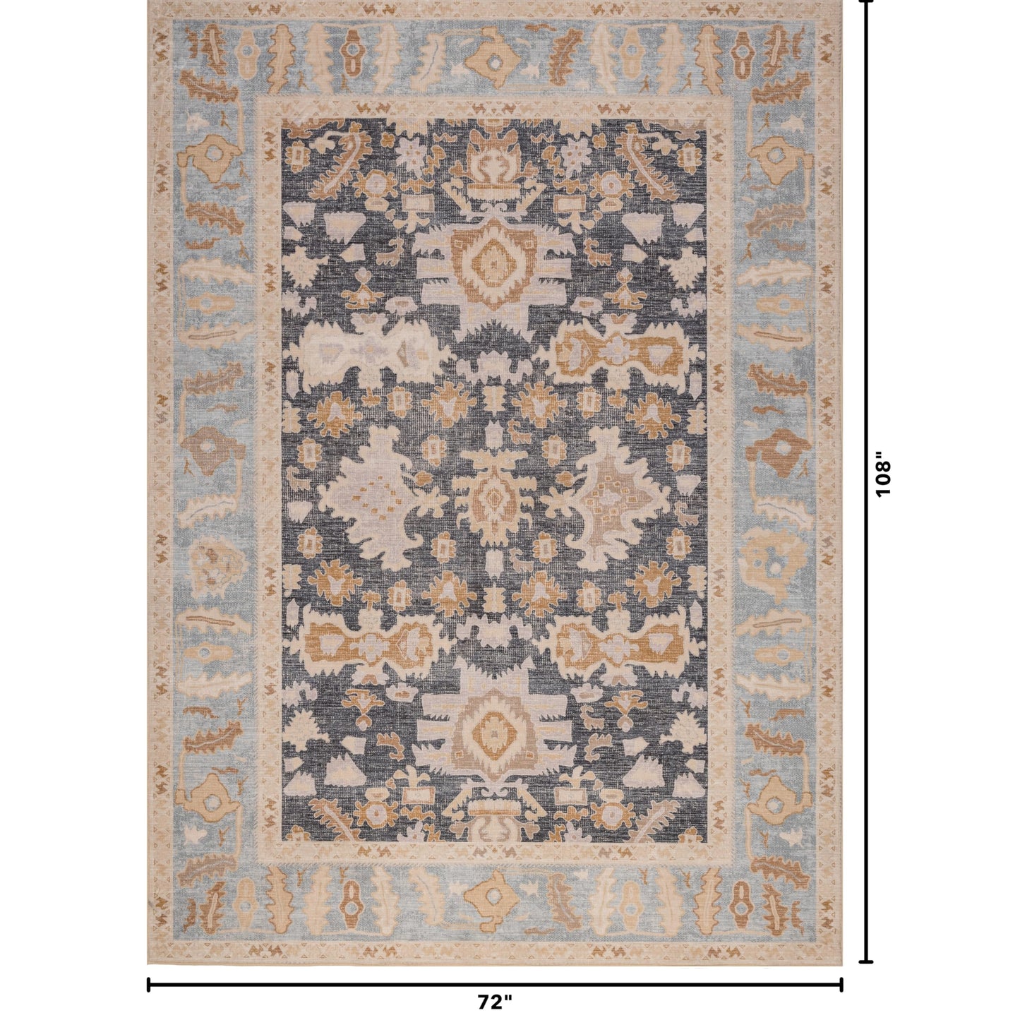 Kuden 6x9 Area Rug, Machine Washable Area Rug with Non-Slip Backing, Vintage Style, Soft, Easy Clean, Low Pile Rug for Living Room, Bedroom, Dining Room