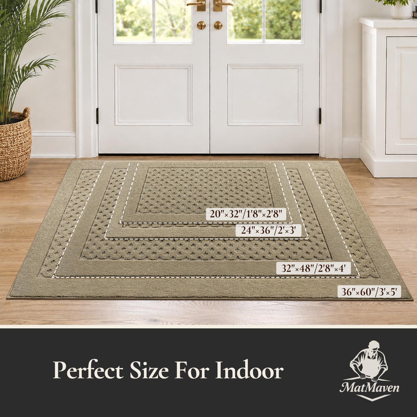 MatMaven Dirt Trapper Door Mat 20"x 32", Non-Slip Washable Doormat Entryway Rugs, Dirt Resistant and Absorbent Welcome Mat, Low Profile Floor Mats for Front Back and Entrance, Beige