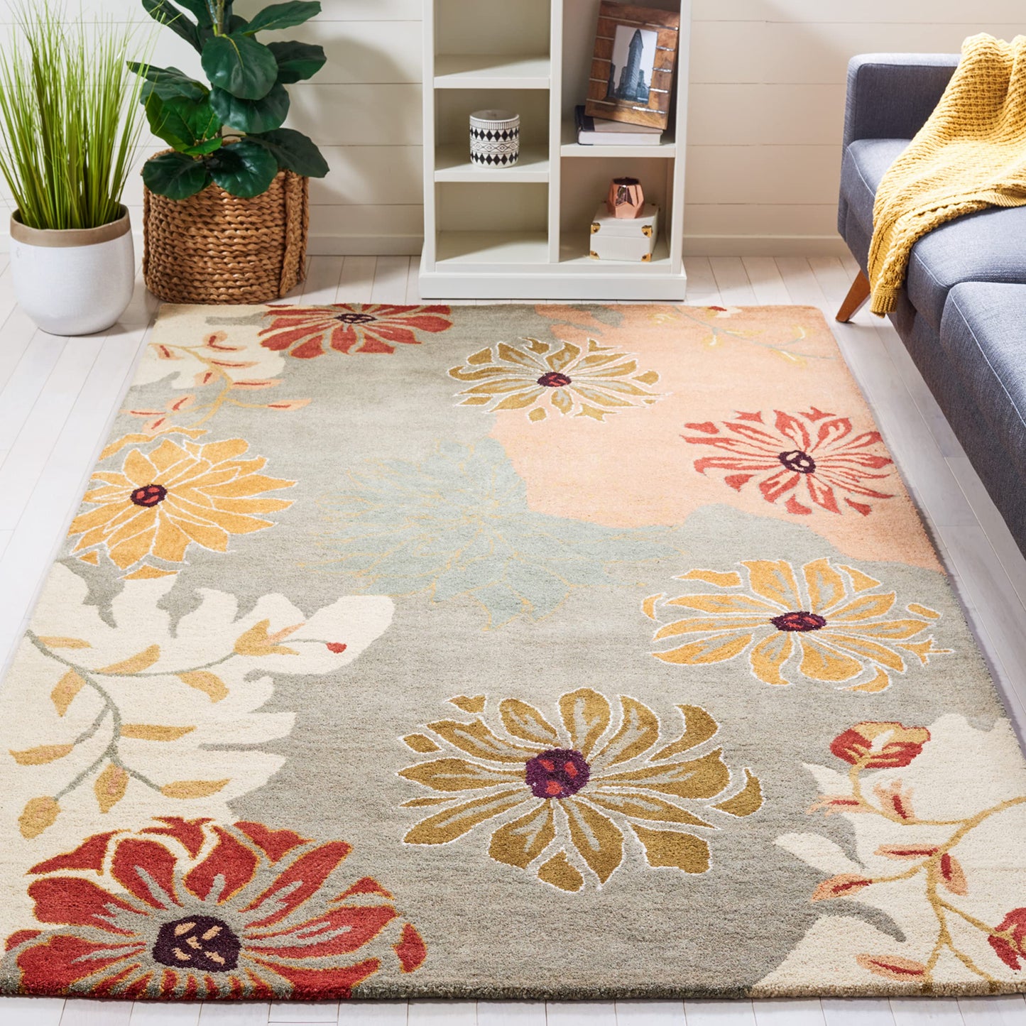 SAFAVIEH Metro Collection Area Rug - 9' x 12', Multi, Handmade Floral Wool, Ideal for High Traffic Areas in Living Room, Bedroom (MET990A)