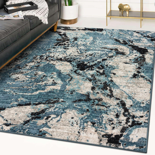 LUXE WEAVERS Abstract Marble Swirl Blue 6x9 Area Rug