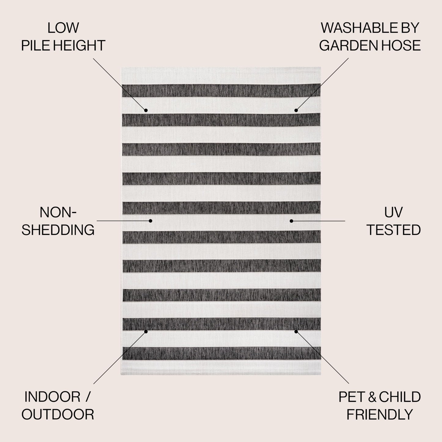 JONATHAN Y Wide Stripe Indoor Outdoor Area Rug 8X10 Black/Cream, Aveiro for Backyard, Patio, Porch, Easy-Cleaning, High Traffic, Pet-Friendly, Non-Shedding (SMB112B-8)