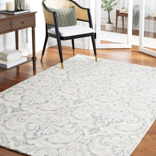 SAFAVIEH Micro-Loop Collection Area Rug - 5' x 8', Ivory & Grey, Handmade Wool, Ideal for High Traffic Areas in Living Room, Bedroom (MLP532F)