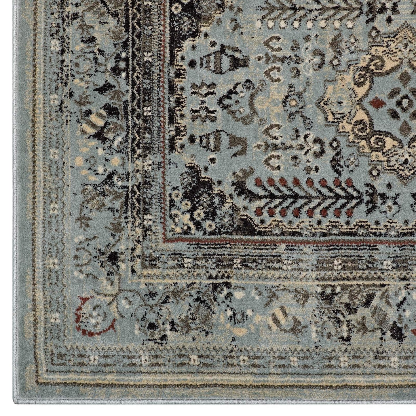 Modway Enye Distressed Vintage Floral Lattice 8x10 Area Rug in Brown and Silver Blue