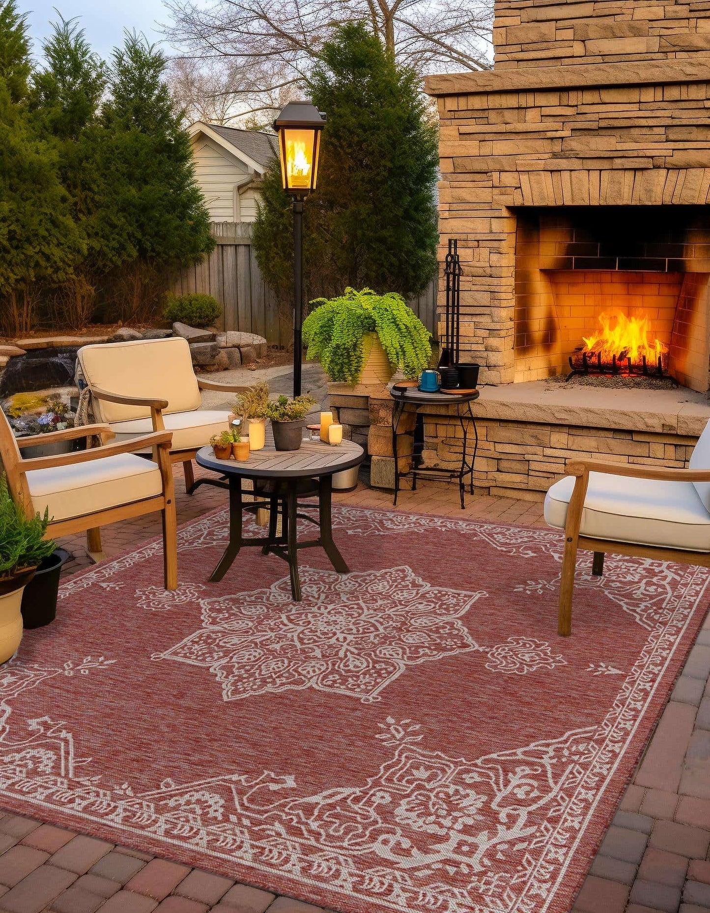 Unique Loom Outdoor Traditional Collection Area Rug - Antique (7' 10" Square Rust Red/Ivory)