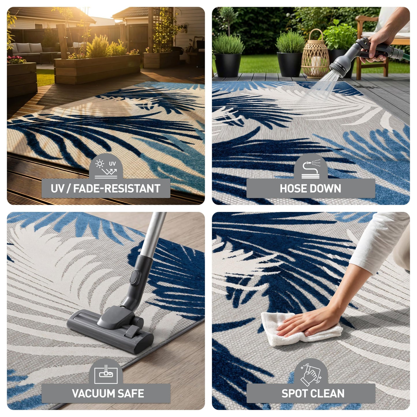 Rugshop Lucca Contemporary Floral Indoor/Outdoor Area Rug for Deck,Backyard,Porch,Balcony,Entryway 4' X 6' Navy
