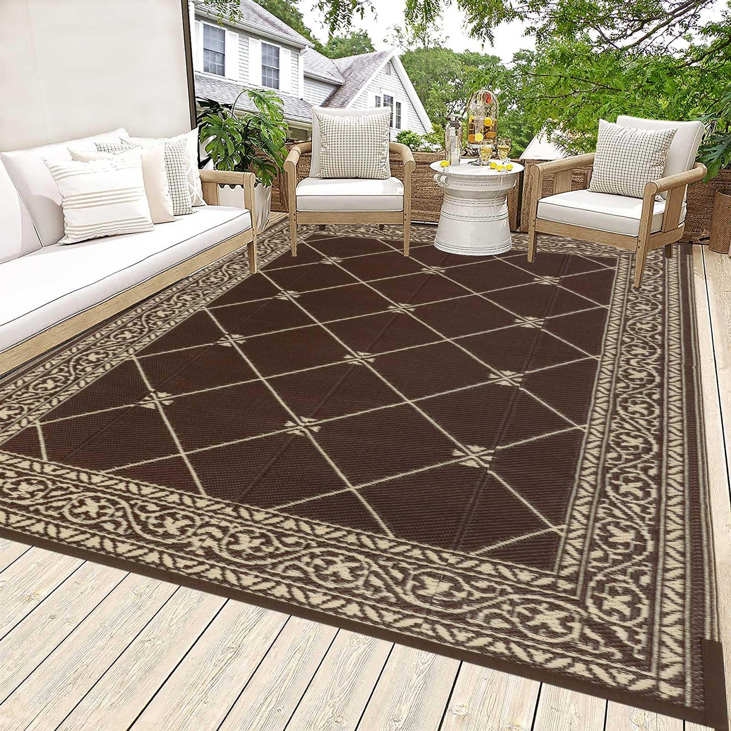 HiiARug Reversible Outdoor Rug 5'x7' Plastic Straw Rugs for Patios RV Camping Mat Reversible Mats Large Floor Mat for RV Outside, Backyard, Deck, Picnic, Beach, Trailer, Camping