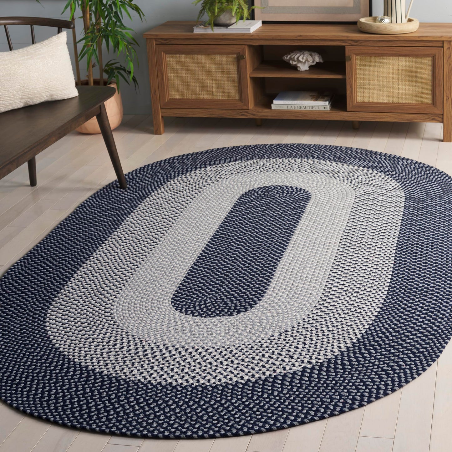 SAFAVIEH Braided Collection Area Rug - 5' x 8' Oval, Grey & Blue, Handmade Cotton, Ideal for Living Room, Bedroom, Home Office, Dining Space (BRA822F-5OV)