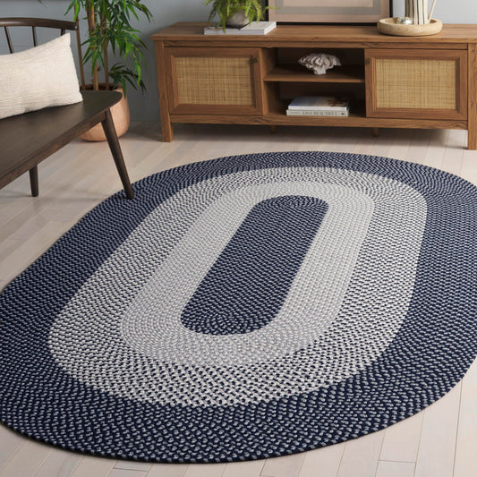 SAFAVIEH Braided Collection Area Rug - 5' x 8' Oval, Grey & Blue, Handmade Cotton, Ideal for Living Room, Bedroom, Home Office, Dining Space (BRA822F-5OV)