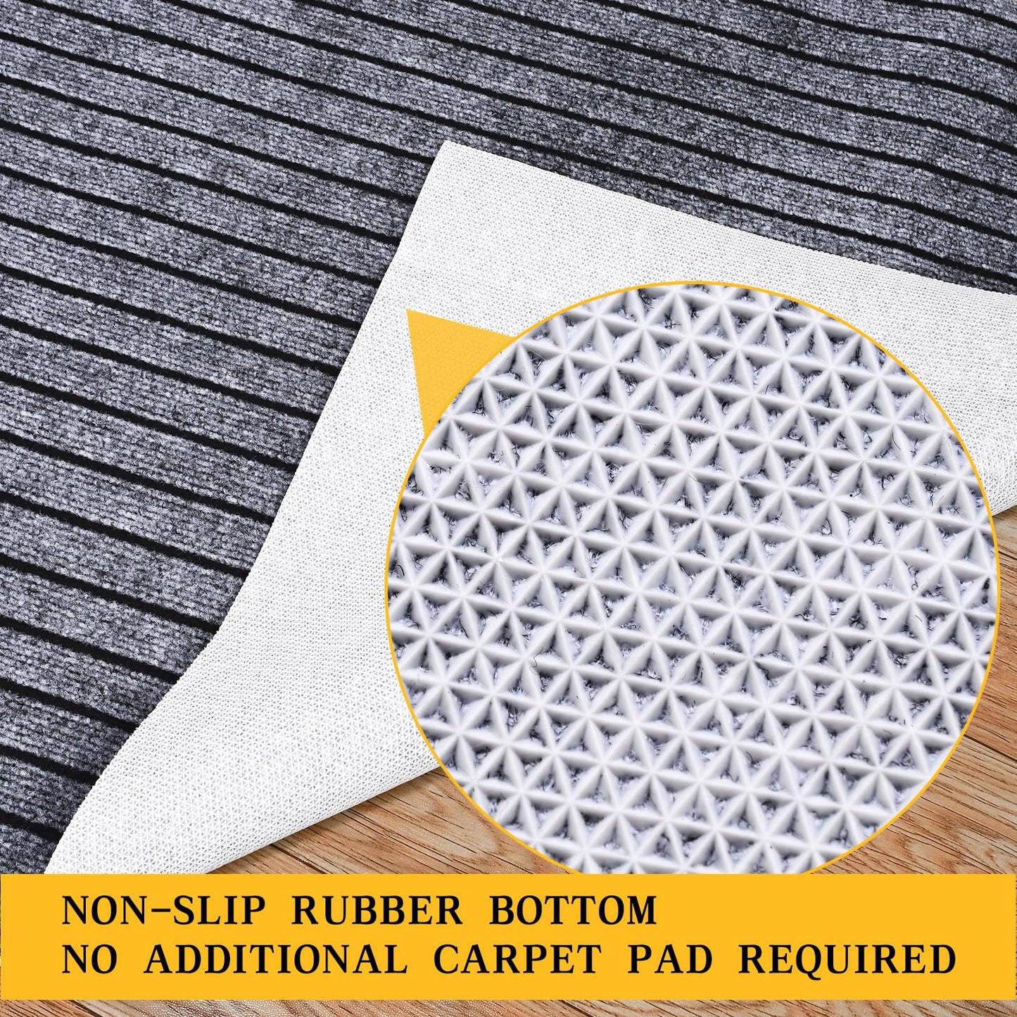 Extra Long 3x15 ft Runner Rug for Hallway, Non-Slip Indoor Outdoor Carpet with TPR Backing, Durable Waterproof Mat for Kitchen, Patio, Balcony, Garage, Deck, Entryway, Stair, Grey Wide Stripes