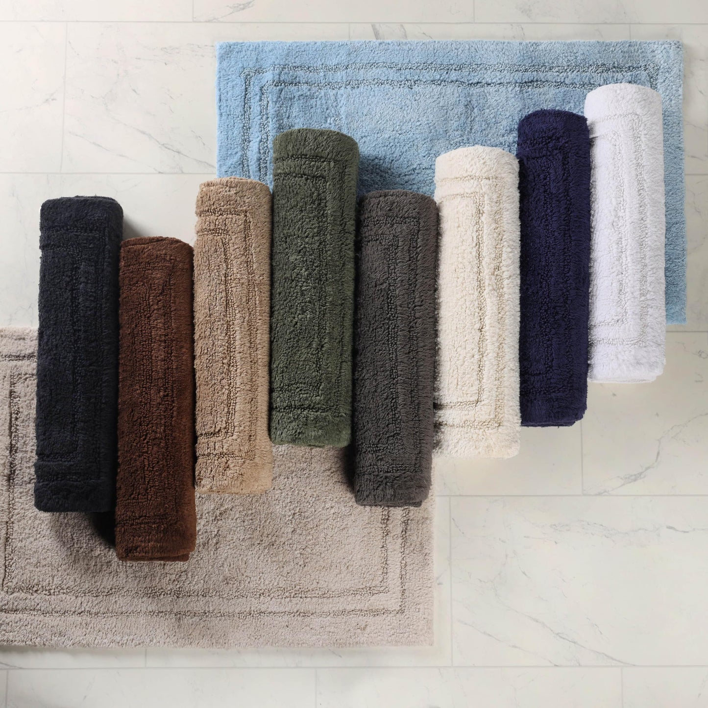 Superior Non-Slip 2 Piece Bath Rug Set, Ultra Plush, Soft, and Absorbent 100% Combed Cotton Pile - Traditional Oval Bath Mat Set, Latte