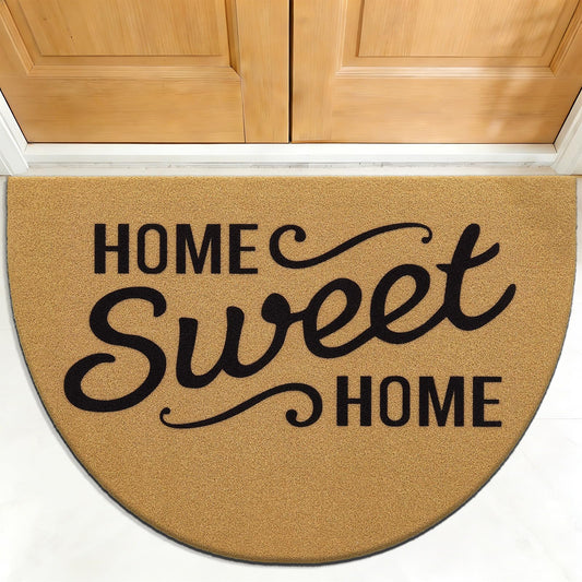 OLANLY Half Circle Front Door Mat, Low Profile Doormat, Stain and Fade Resistant, Easy to Clean, for Indoor and Outdoor Entrances, Patio Porch or Entryway, Brown (47x32 Inch, Home Sweet Home)