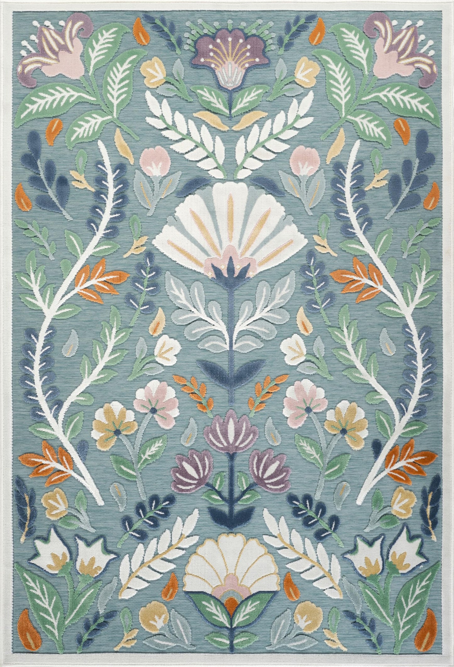 Abani Green Area Rug – 6' x 9' – Sakura Collection – Floral Pattern – Easy to Clean – Durable for Patio, Living Room, or Sunroom, Pet & Child Friendly