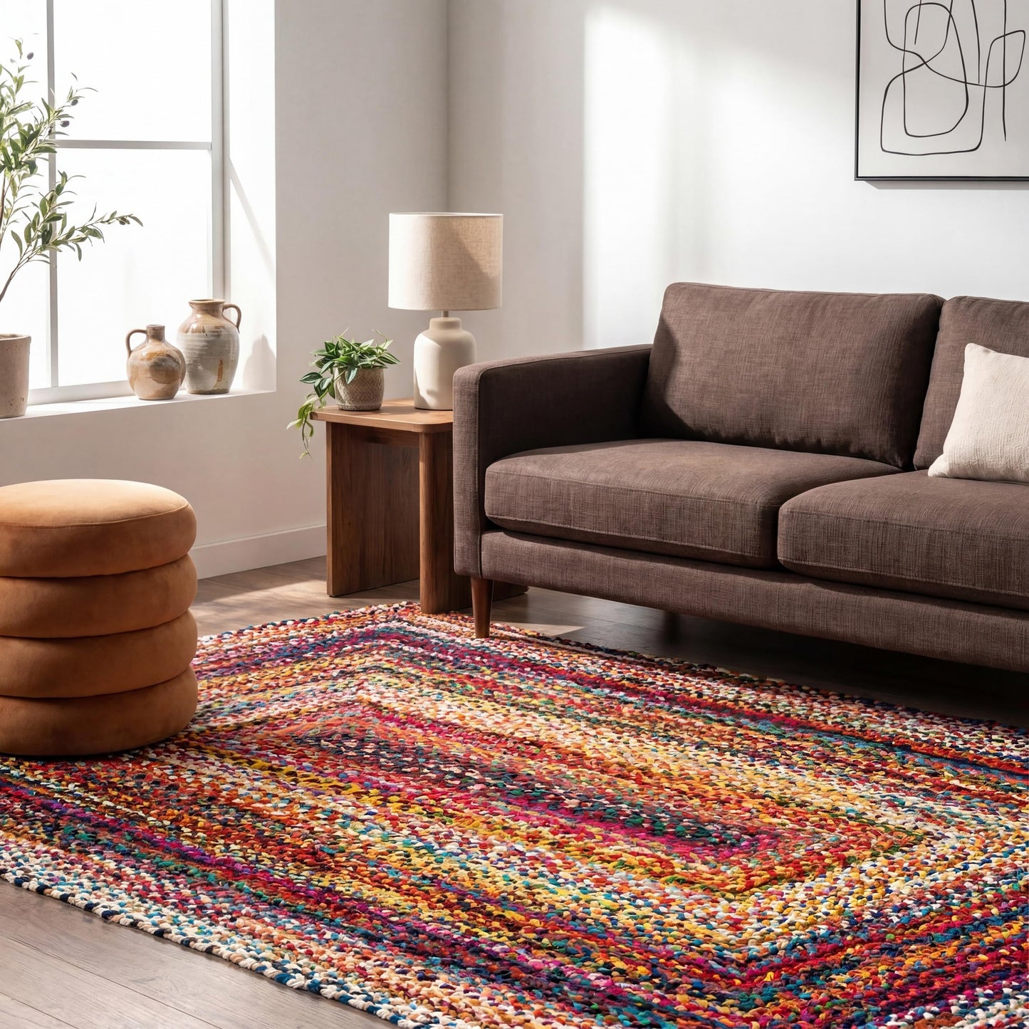 Nuloom Tammara Multicolor, 4' x 6', Hand Braided, Bohemian, Cotton, Soft and Cozy, High Traffic, Stain Resistant, Easy Clean, Durable Area Rug for Bedroom, Living Room, Dining, Den, Entryway